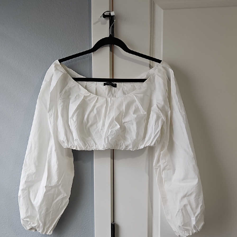 White Naked Wardrobe Longsleeve Off The Shoulder Cropped Top